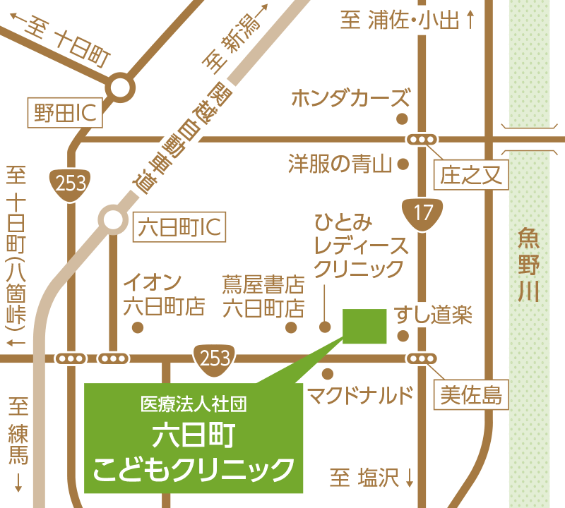 六日町の小児科・アレルギー科は六日町こどもクリニック地図
